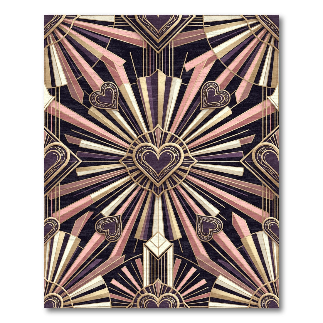 Art Deco Pink Gold Heart Burst Rug