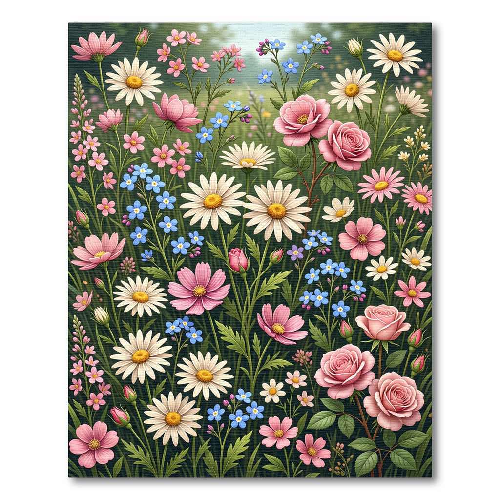 Botanical Pink Daisy Meadow Field Rug