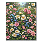 Botanical Pink Daisy Meadow Field Rug