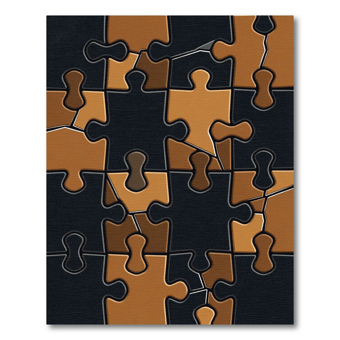 Abstract Gold and Black Jigsaw Rug
