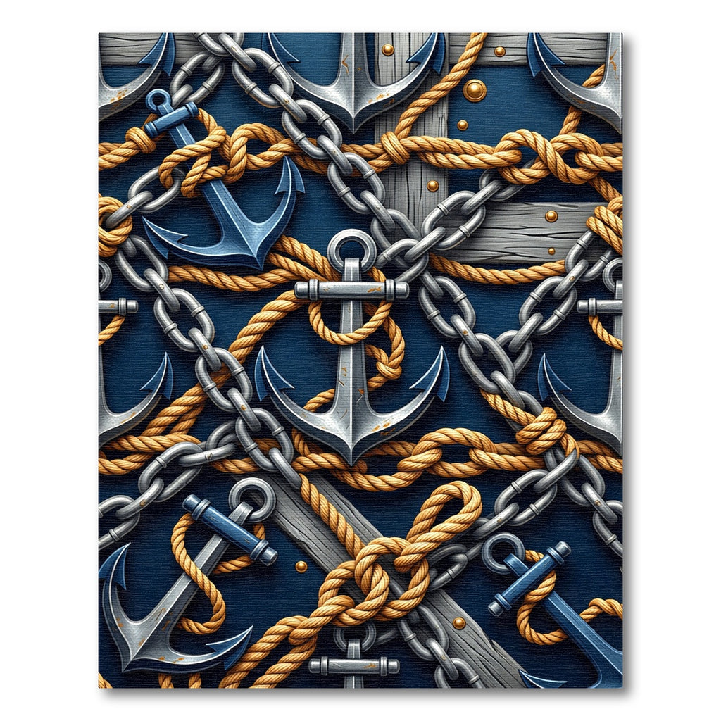 Nautical Navy Anchor Chain Rope Rug
