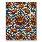 Orange Chrysanthemum Indigo Scroll Rug