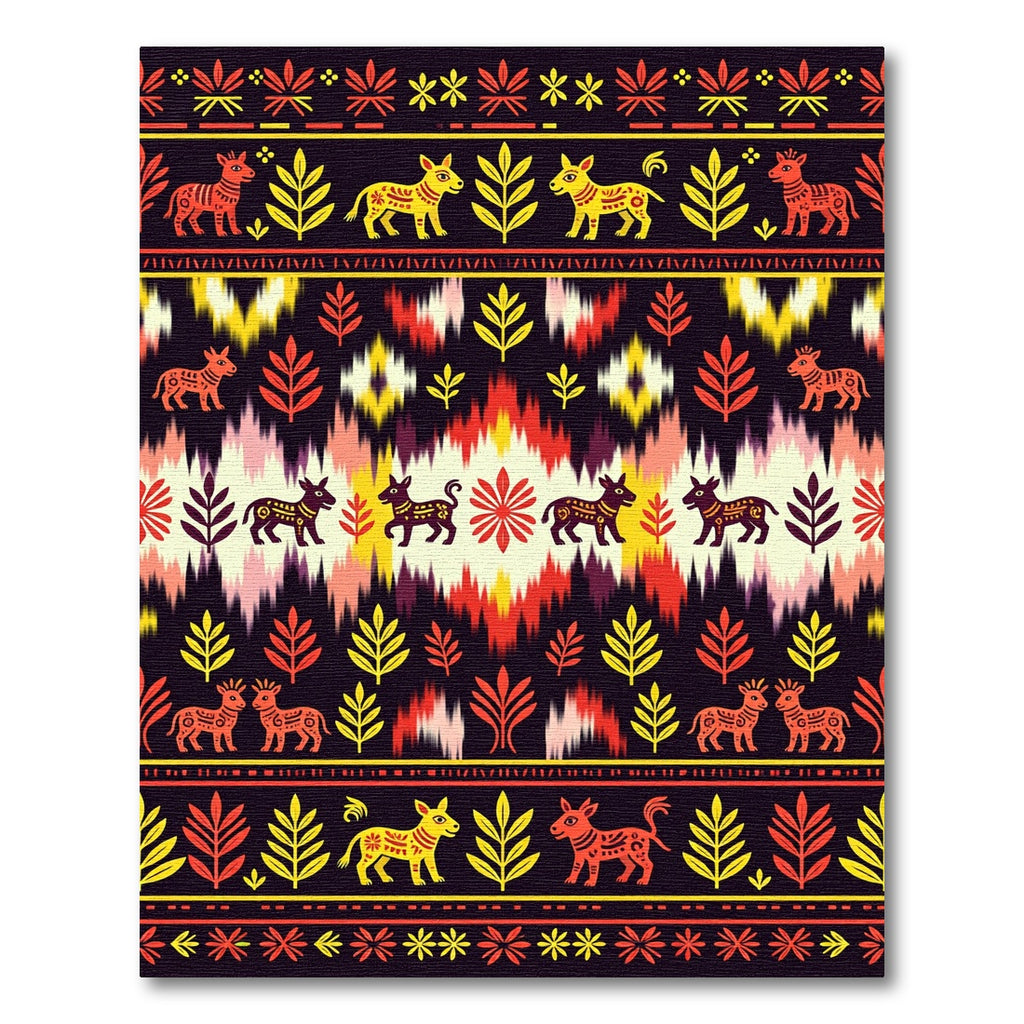 Folk Animal Tribal Stripes Rug