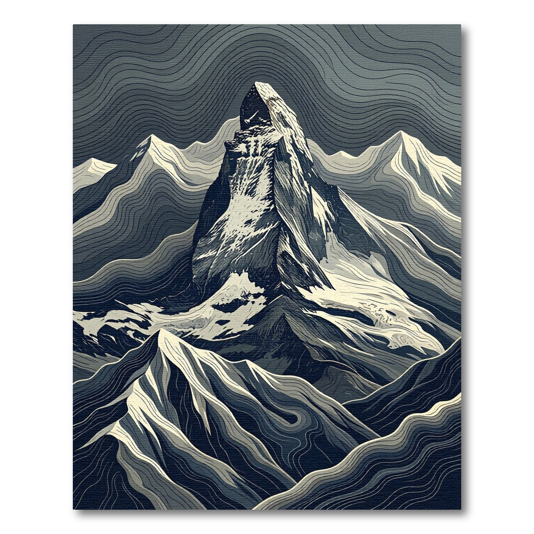 Monochrome Abstract Mountain Peak Landscape Rug