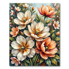 Vibrant Peach White Garden Floral Bloom Rug