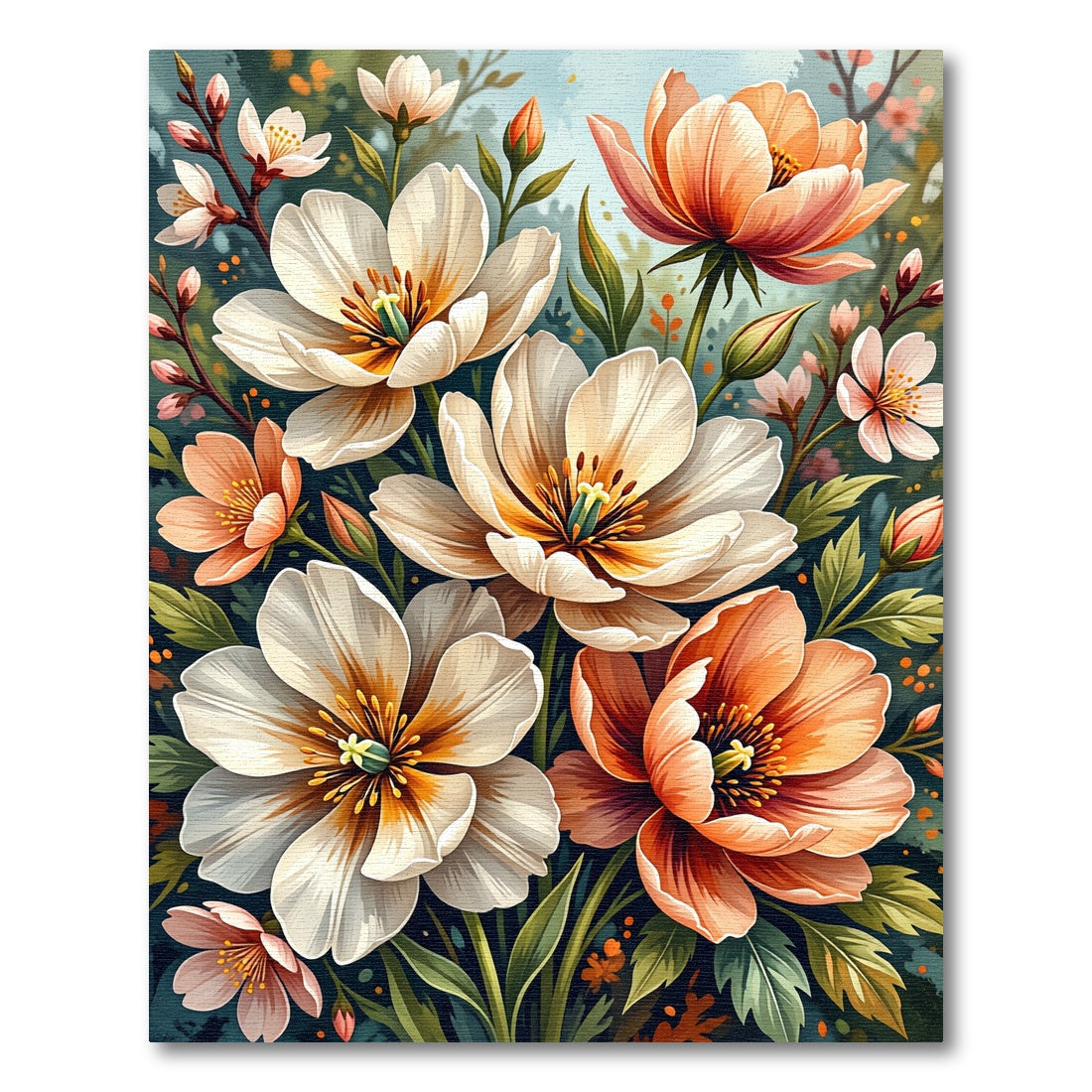 Vibrant Peach White Garden Floral Bloom Rug
