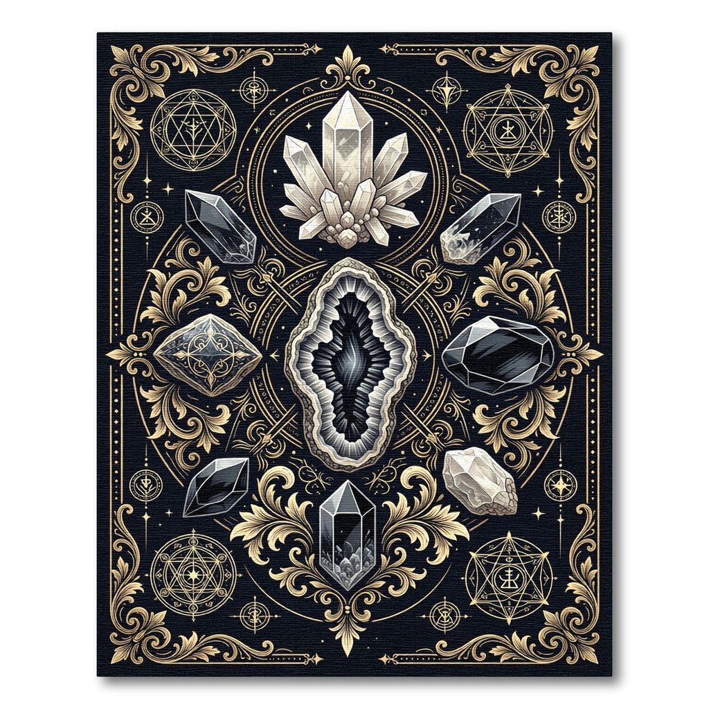 Mystical Gold Crystal Celestial Gemstone Rug