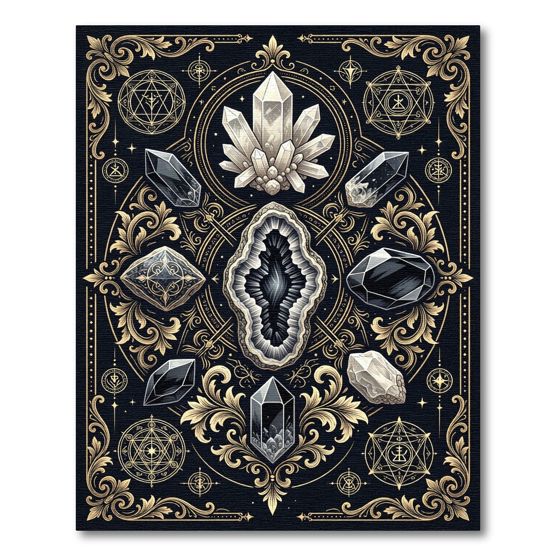 Mystical Gold Crystal Celestial Gemstone Rug