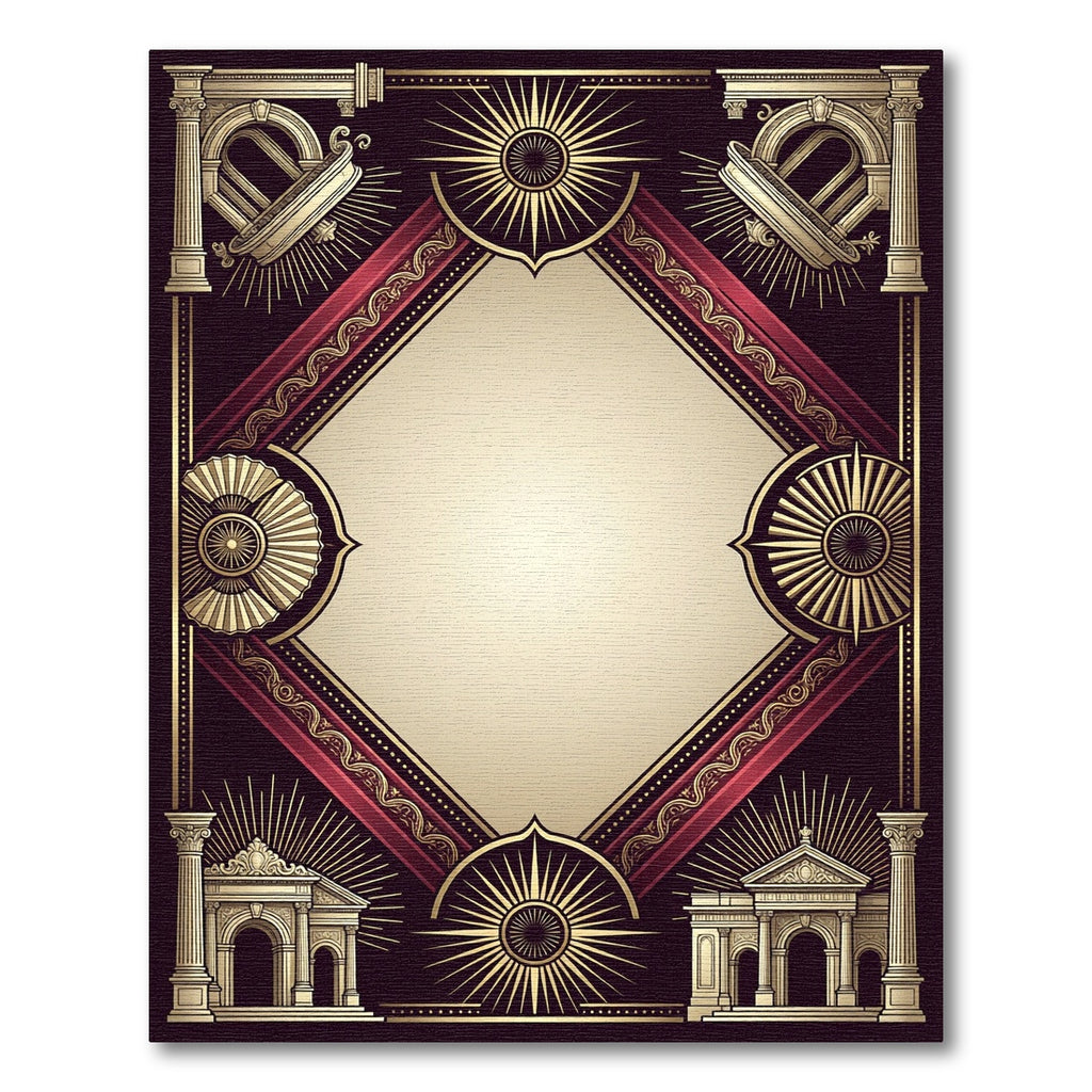 Neoclassical Gold Ruby Diamond Frame Rug