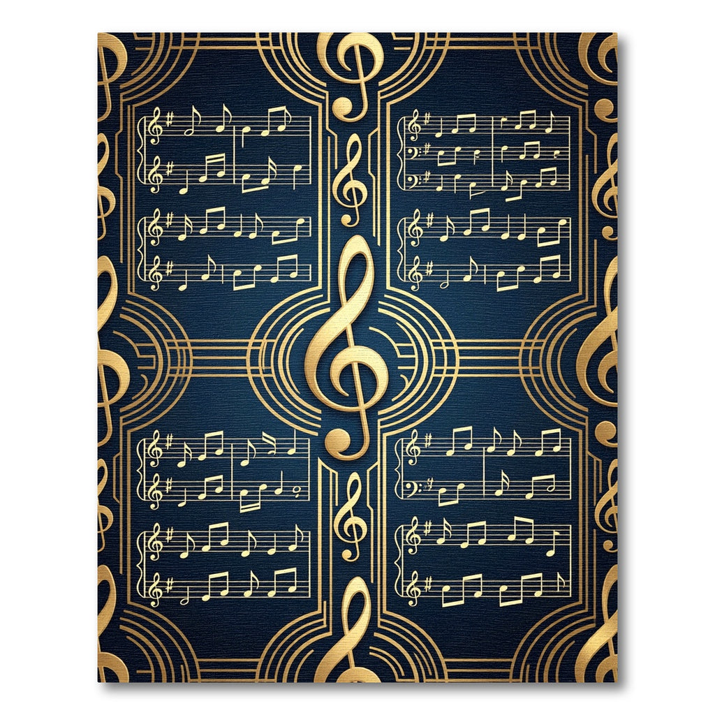 Golden Treble Clef Navy Musical Scroll Rug