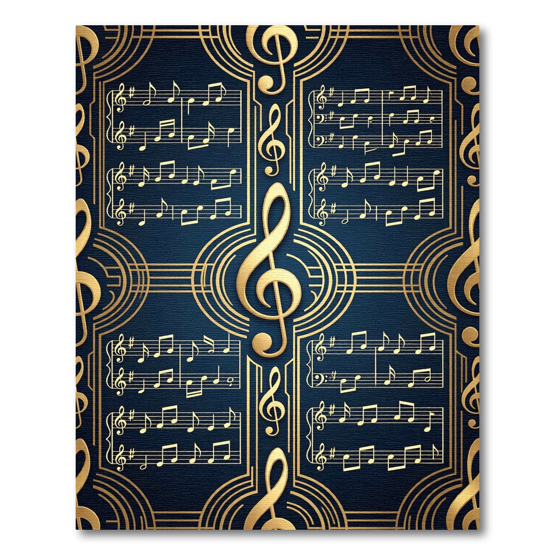 Golden Treble Clef Navy Musical Scroll Rug