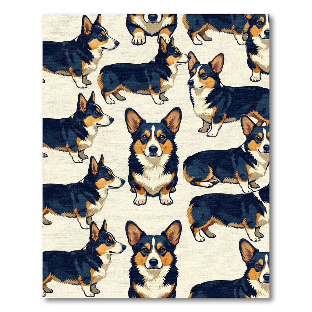 Cute Tricolor Corgi Dog Illustration Rug