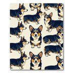 Cute Tricolor Corgi Dog Illustration Rug
