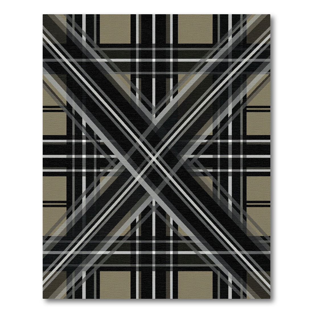 Sophisticated Gray and Black Plaid Geometric Rug
