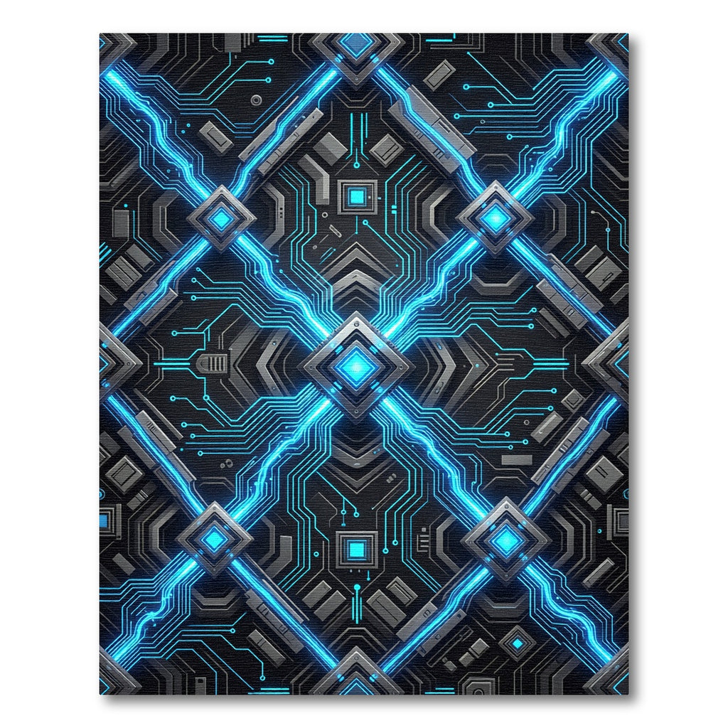 Luminous Neon Cyber Circuit Grid Rug