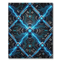 Luminous Neon Cyber Circuit Grid Rug