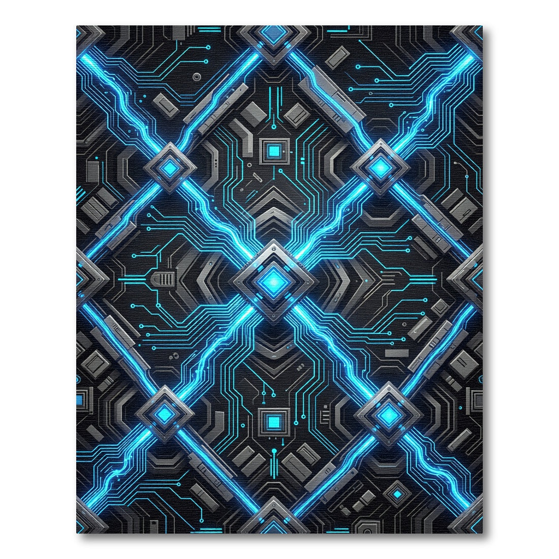 Luminous Neon Cyber Circuit Grid Rug