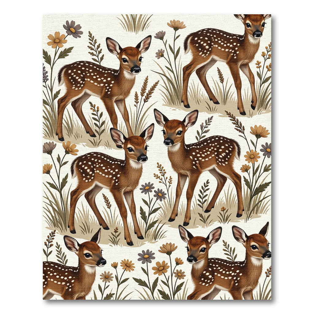 Whimsical Woodland Fawn and Wildflower Meadow Rug