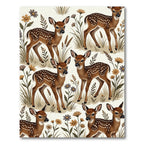 Whimsical Woodland Fawn and Wildflower Meadow Rug