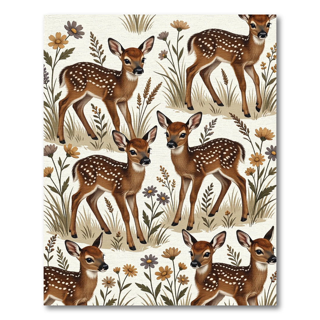Whimsical Woodland Fawn and Wildflower Meadow Rug