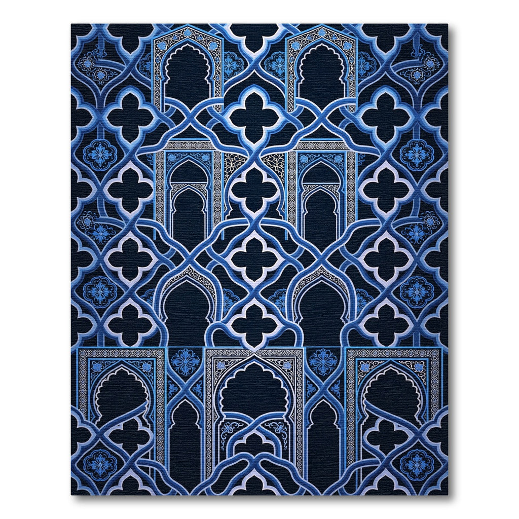 Navy Geometric Arabesque Interlocking Arch Rug