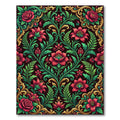 Opulent Crimson Floral Gold Scrollwork Rug