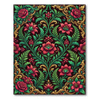Opulent Crimson Floral Gold Scrollwork Rug