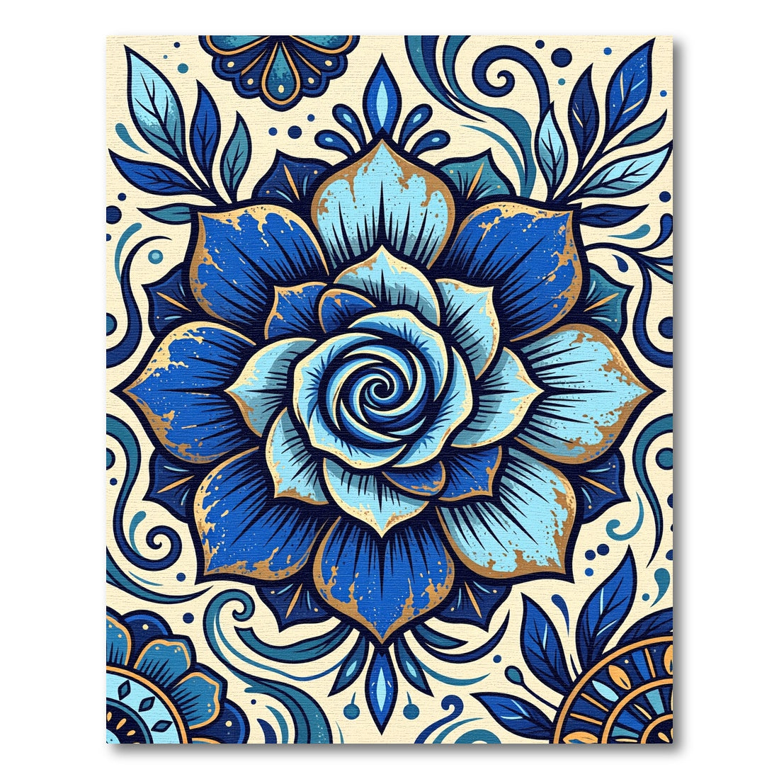 Deep Blue Floral Splendor Rug