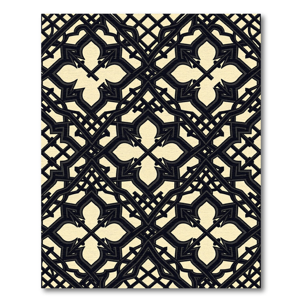 Elegant Black Cream Gothic Quatrefoil Rug