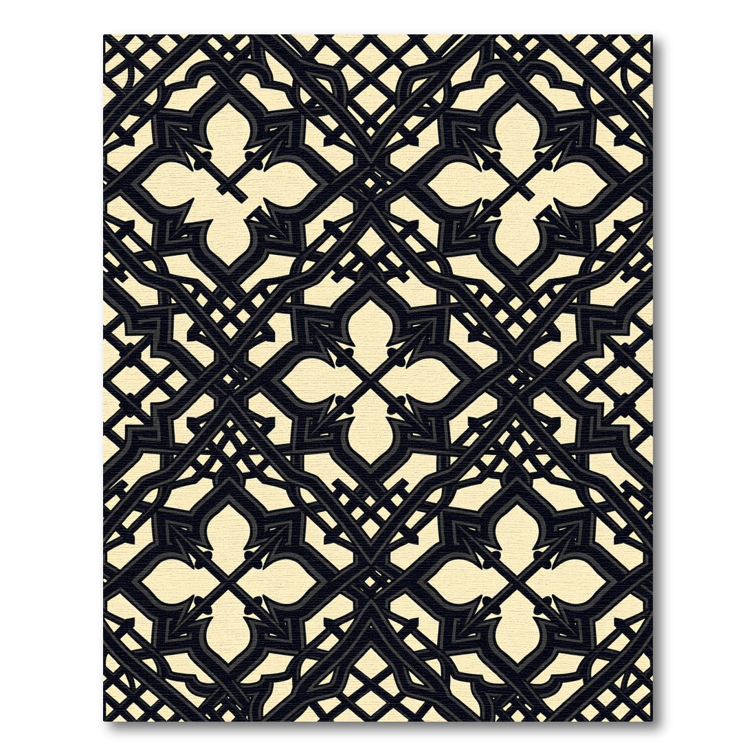 Elegant Black Cream Gothic Quatrefoil Rug