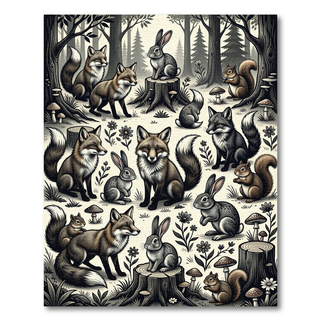 Whimsical Woodland Creatures Forest Sketch Rug
