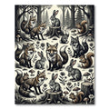 Whimsical Woodland Creatures Forest Sketch Rug