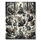 Whimsical Woodland Creatures Forest Sketch Rug