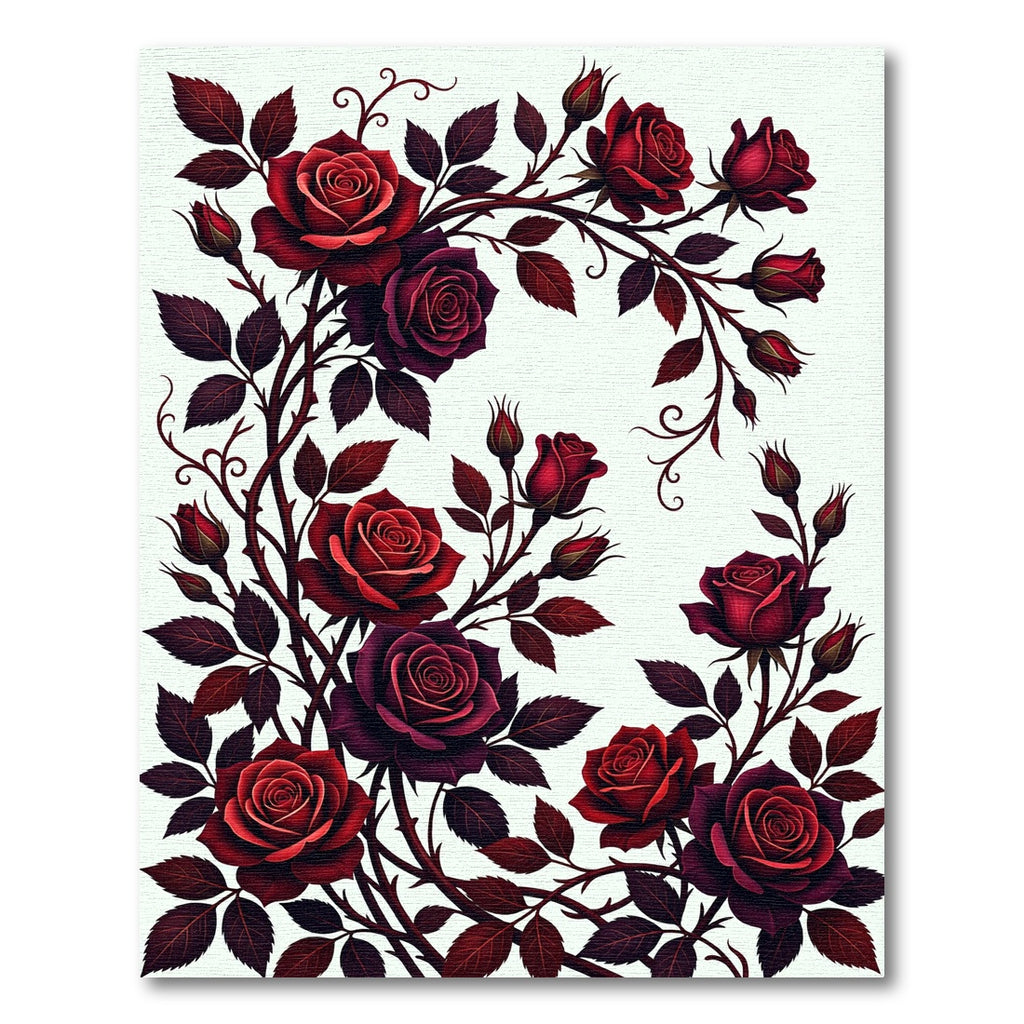 Rich Crimson Rose Vine Garland Rug