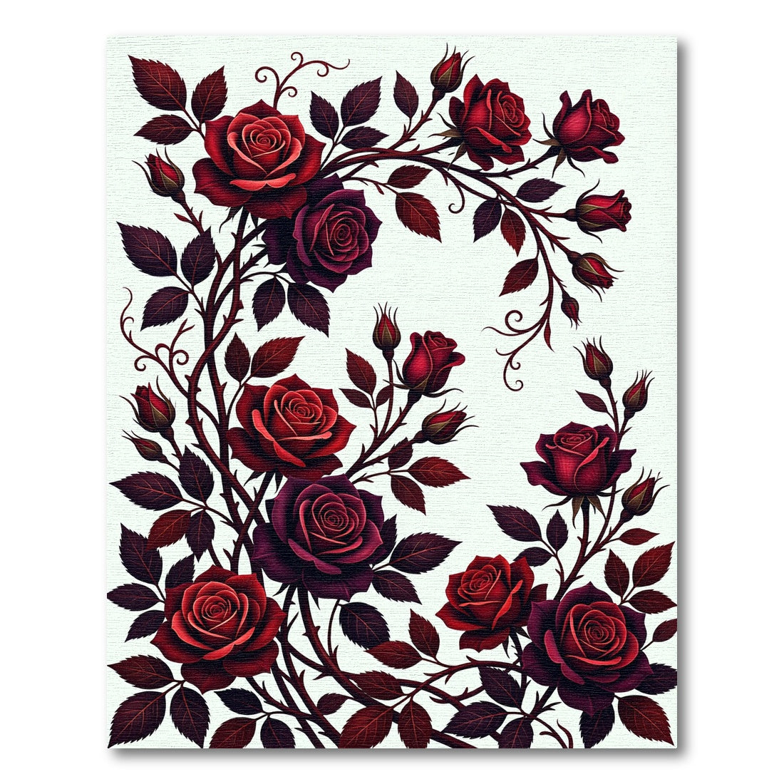 Rich Crimson Rose Vine Garland Rug