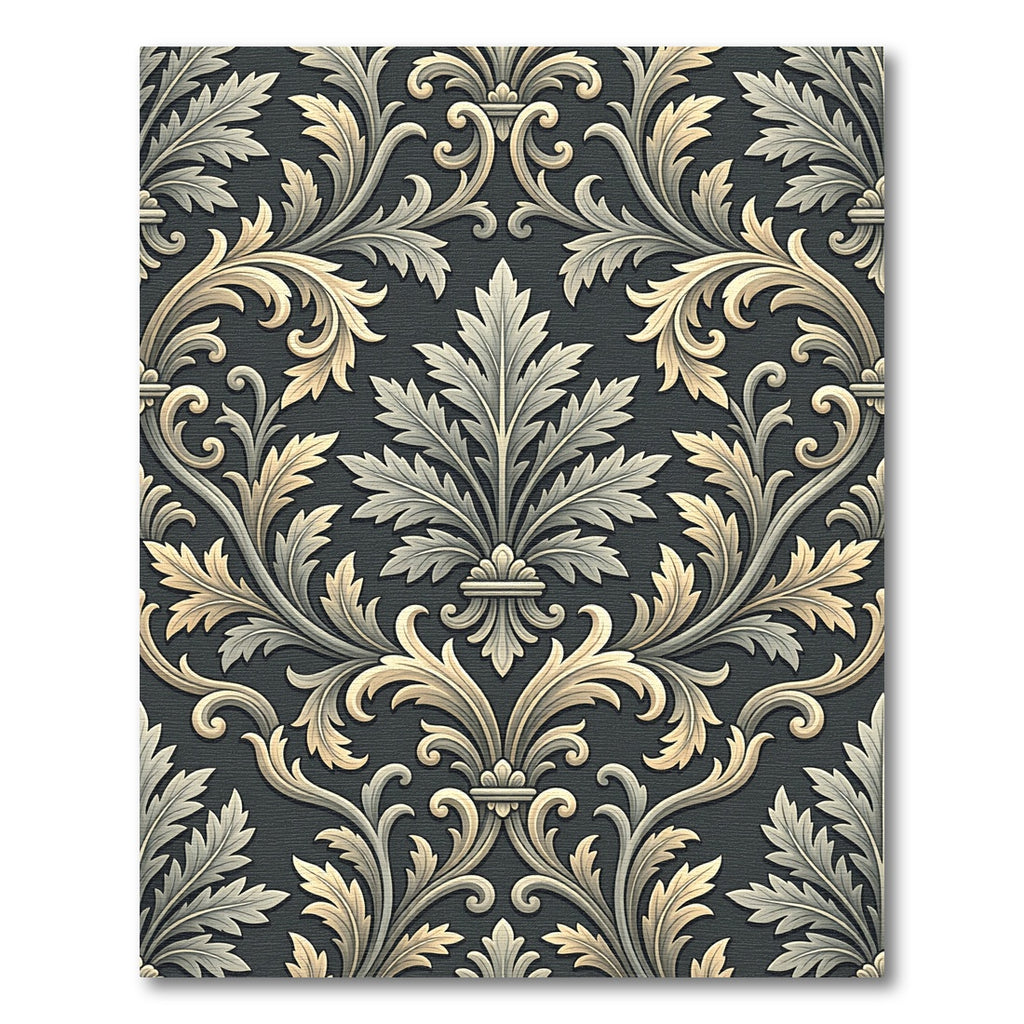 Elegant Charcoal and Cream Damask Accents Rug