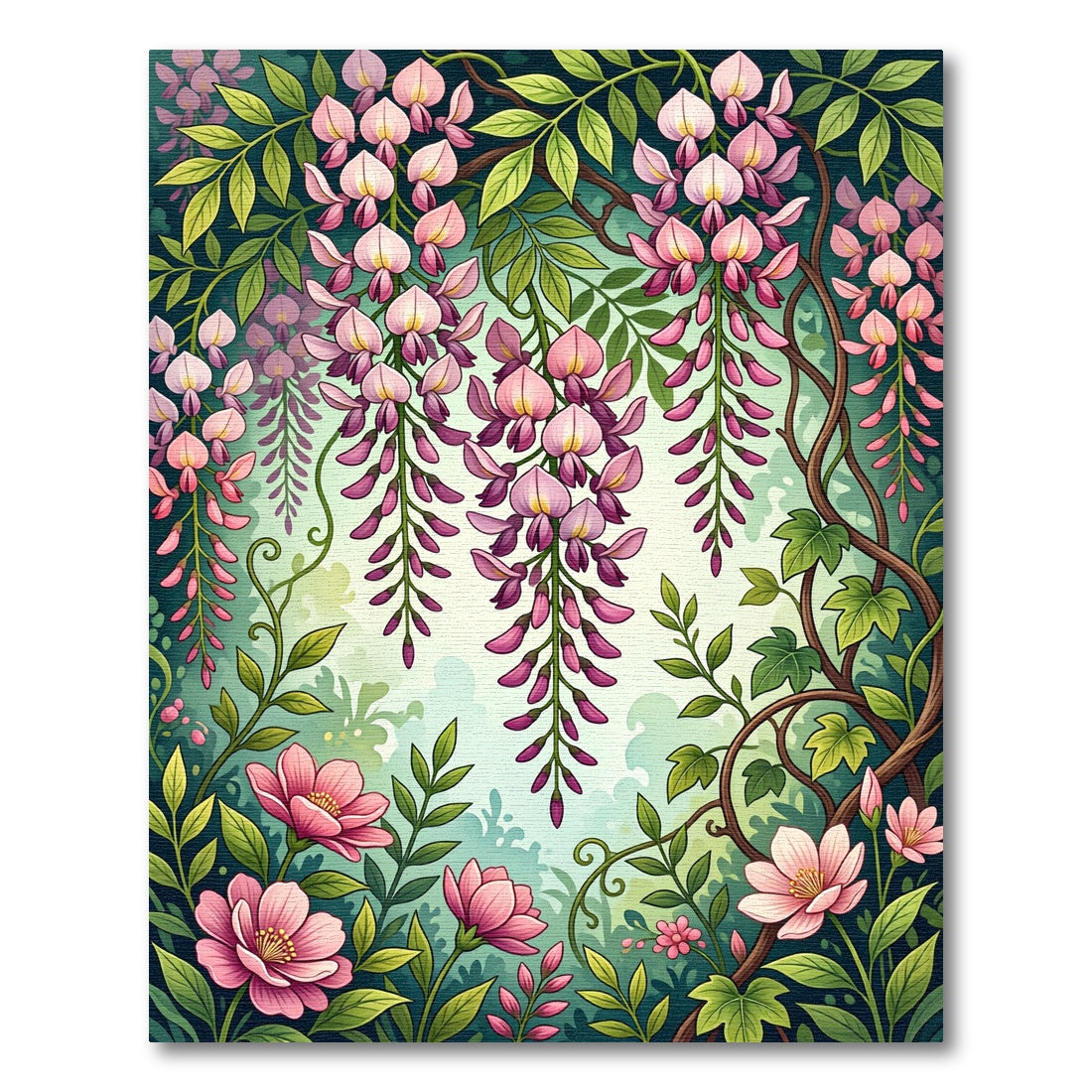 Blushing Wisteria Vines and Petals Rug