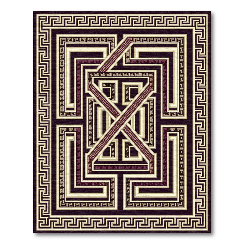 Deep Burgundy Geometric Maze Rug