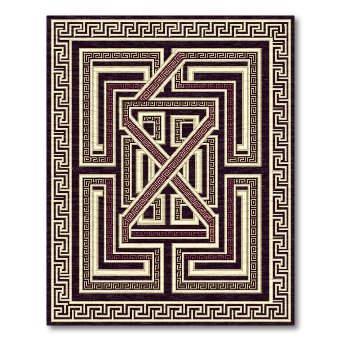 Deep Burgundy Geometric Maze Rug