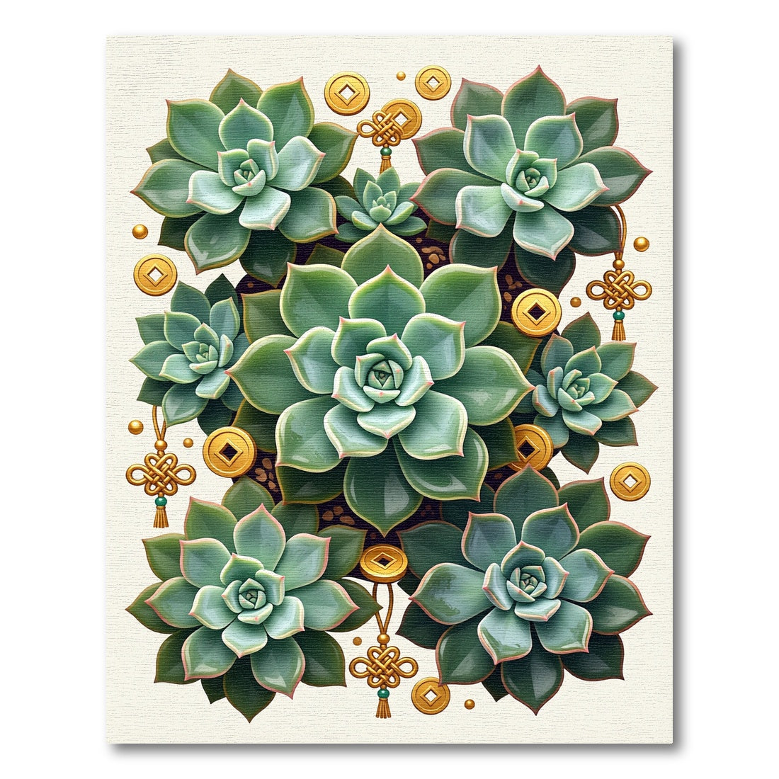 Zen Succulent Leaf and Golden Coin Rug