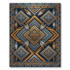 Geometric Gold and Slate Cross Rug