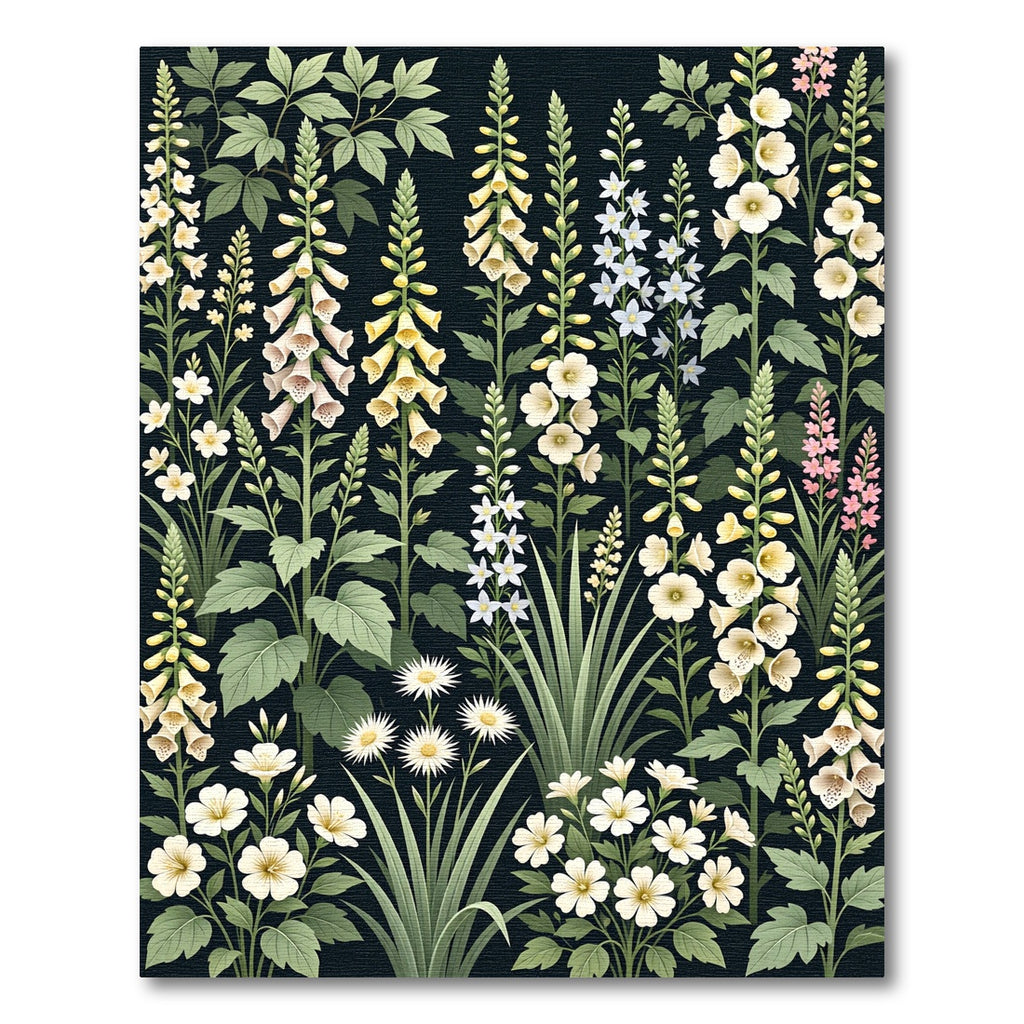 Botanical Wildflower Garden on Black Canvas Rug