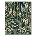 Botanical Wildflower Garden on Black Canvas Rug