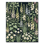 Botanical Wildflower Garden on Black Canvas Rug