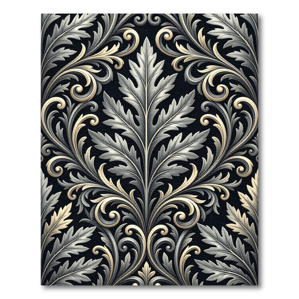 Grand Acanthus Leaf Scroll Black Rug