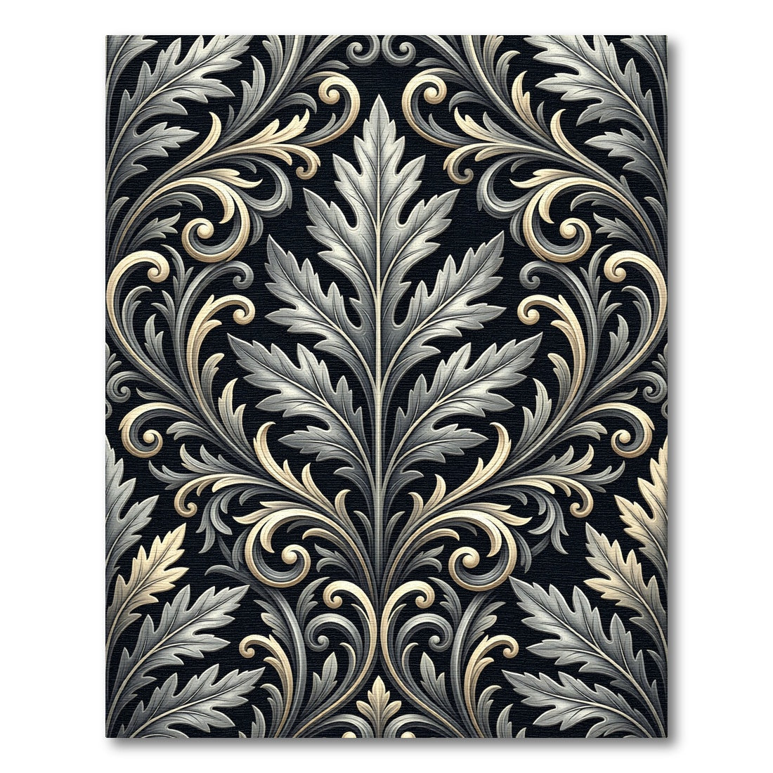 Grand Acanthus Leaf Scroll Black Rug
