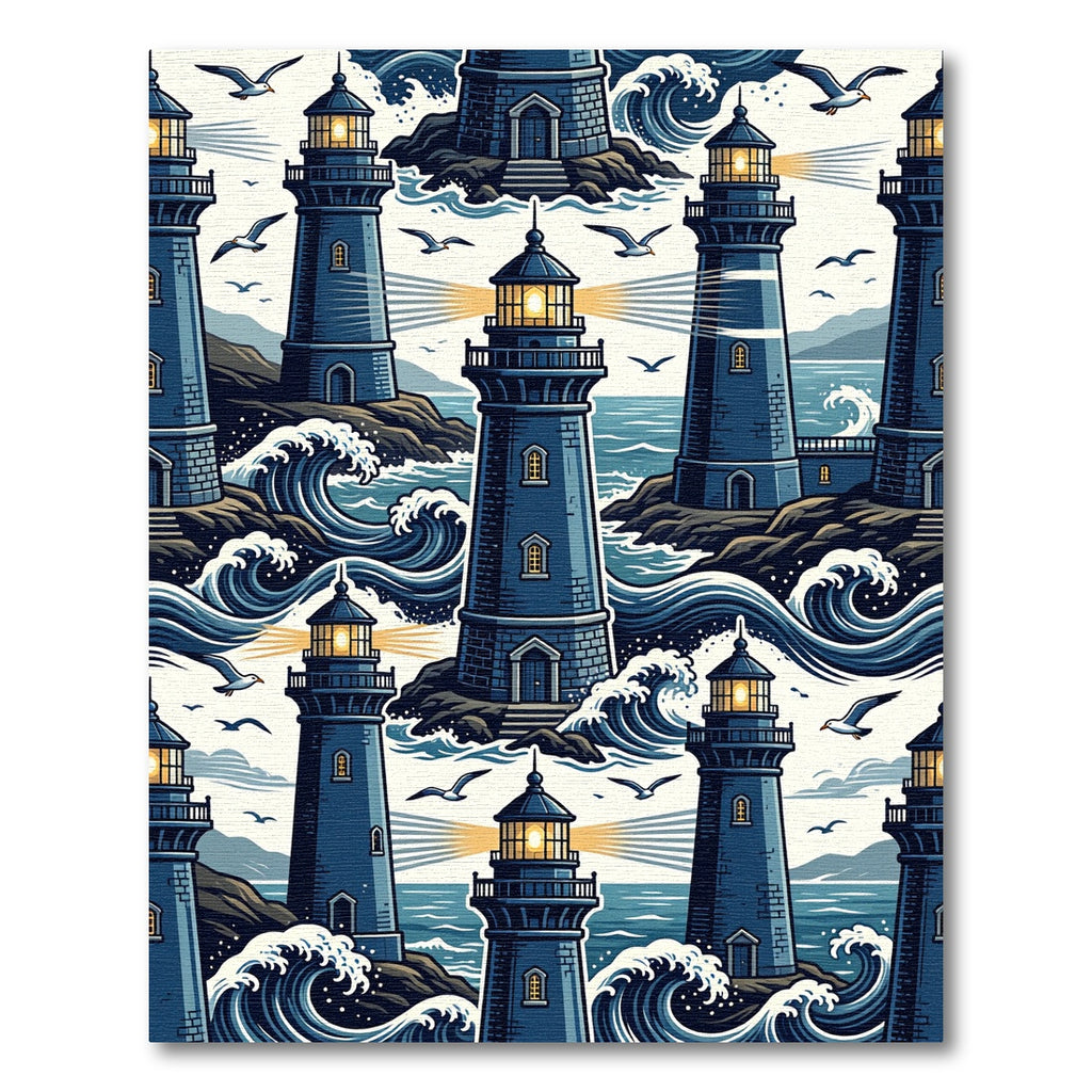 Coastal Navy Lighthouse Nautical Ocean Art Rug