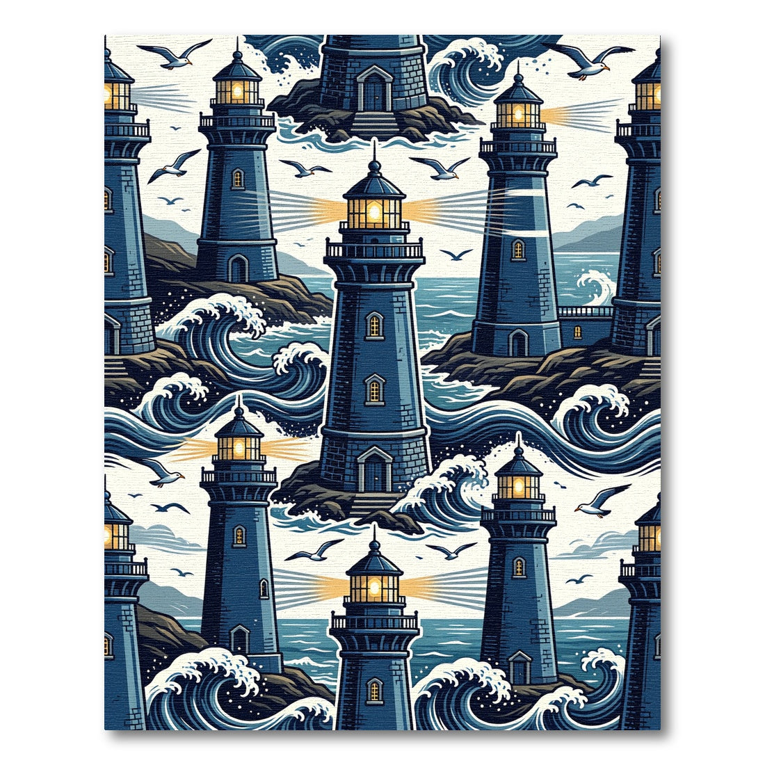 Coastal Navy Lighthouse Nautical Ocean Art Rug