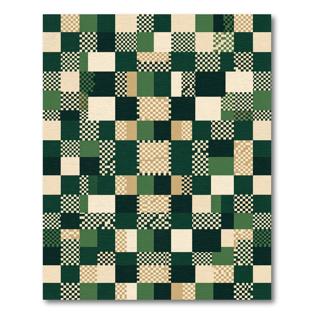 Green Beige Black Checkerboard Squares Rug