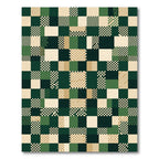 Green Beige Black Checkerboard Squares Rug